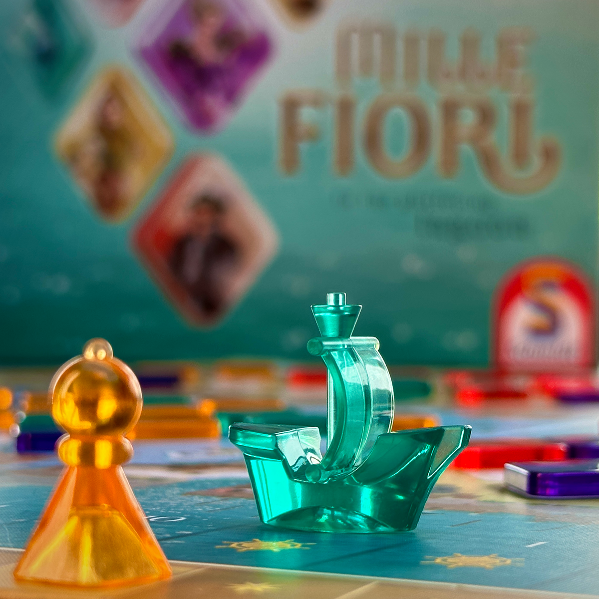 Mille Fiori Board Game Review Boat and Scoring Pawn