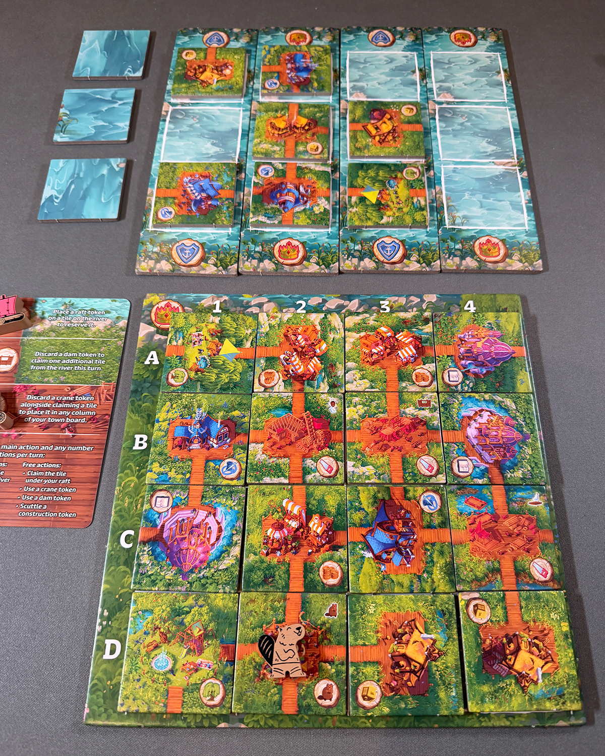 Timber Town Board Game Review Player board and River